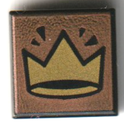 Visuel indicatif Rebrickable de Tuile 1 x 1 avec couronne d'or, motif imprimé fond rose métal (Tile 1 x 1 with Gold Crown, Metal Pink Background Print)