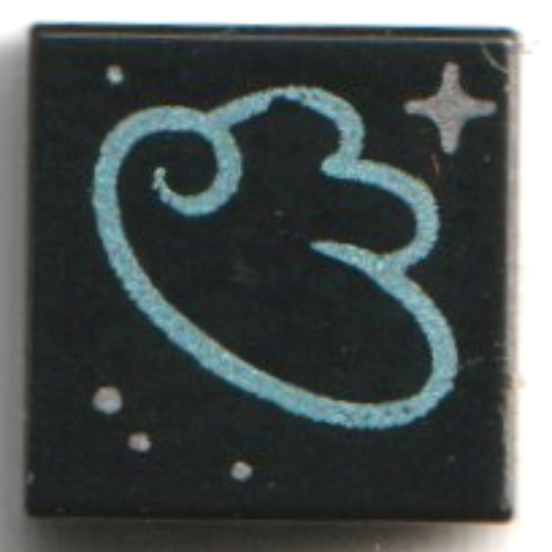 Visuel indicatif Rebrickable de Tuile 1 x 1 avec la ligne moyenne azur squiggly, étoiles argentées motif imprimé (Tile 1 x 1 with Medium Azure Squiggly Line, Silver Stars Print)