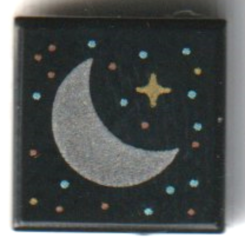 Visuel indicatif Rebrickable de Tuile 1 x 1 avec lune argentée, étoiles d'or motif imprimé (Tile 1 x 1 with Silver Moon, Gold Stars Print)