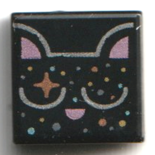 Visuel indicatif Rebrickable de Tuile 1 x 1 avec Chat Noir, Oreilles de Corail, Étoile de Corail, Motif imprimé à pois multicolores (Tile 1 x 1 with Black Cat, Coral Ears, Coral Star, Multi-Colored Dots Print)