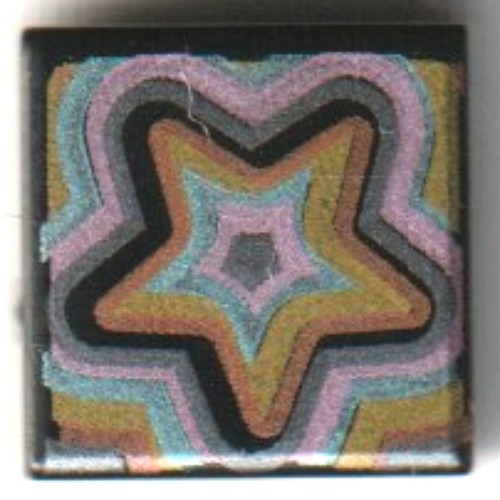 Visuel indicatif Rebrickable de Tuile 1 x 1 avec motif imprimé lavande/azur moyen/corail/étoiles orange clair (Tile 1 x 1 with Lavender/Medium Azure/Coral/Bright Light Orange Star Outlines Print)