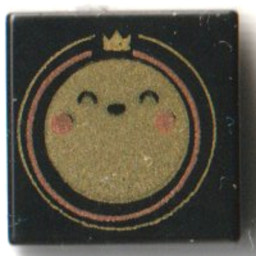 Visuel indicatif Rebrickable de Tuile 1 x 1 avec le cercle d'or, couronne, visage/smiley, cercle de corail, motif imprimé de joues (Tile 1 x 1 with Gold Circle, Crown, Face/Smiley, Coral Circle, Cheeks Print)