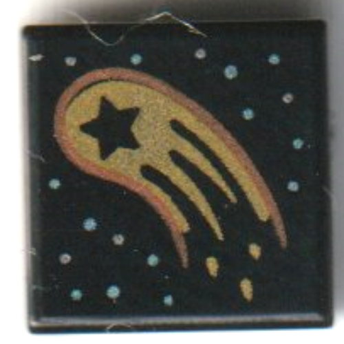 Visuel indicatif Rebrickable de Tuile 1 x 1 avec comète d'or, étoiles argentées motif imprimé (Tile 1 x 1 with Gold Comet, Silver Stars Print)