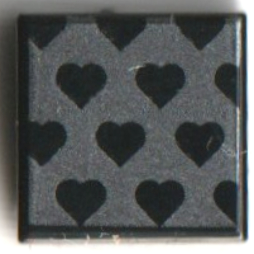 Visuel indicatif Rebrickable de Tuile 1 x 1 avec motif imprimé cœurs noirs sur fond argenté (Tile 1 x 1 with Black Hearts on Silver Background Print)