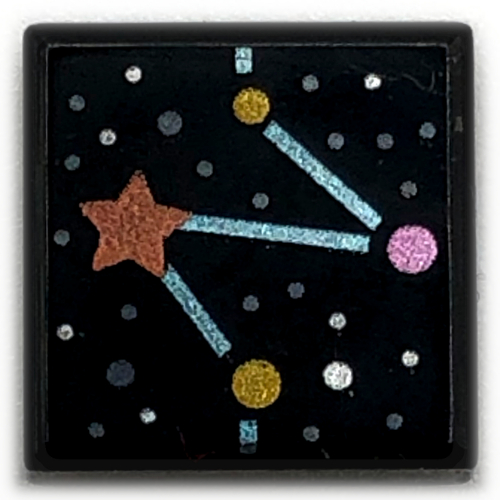 Visuel indicatif Rebrickable de Tuile 1 x 1 avec Étoile de Corail/Or, Lignes moyennes d'Azur/Constellation imprimé (Tile 1 x 1 with Coral/Gold Star, Medium Azure Lines/Constellation Print)