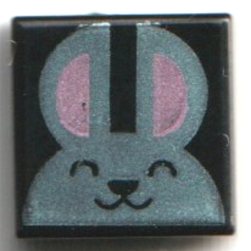 Visuel indicatif Rebrickable de Tuile 1 x 1 avec lapin argenté métallique, oreilles rose vif motif imprimé (Tile 1 x 1 with Metallic Silver Bunny, Bright Pink Ears Print)