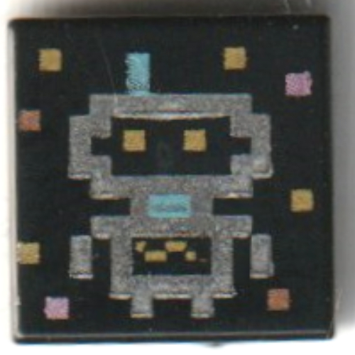 Visuel indicatif Rebrickable de Tuile 1 x 1 avec robot argenté pixelisé, motif imprimé étoiles d'or (Tile 1 x 1 with Pixelated Silver Robot, Gold Stars Print)