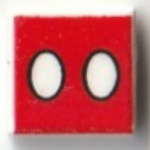 Visuel indicatif Rebrickable de Tuile 1 x 1 avec des points blancs, des cercles noirs sur fond rouge (boutons de pantalon de souris de souris) motif imprimé (Tile 1 x 1 with White Dots, Black Circles on Red Background (Mickey Mouse Pants Buttons) Print)