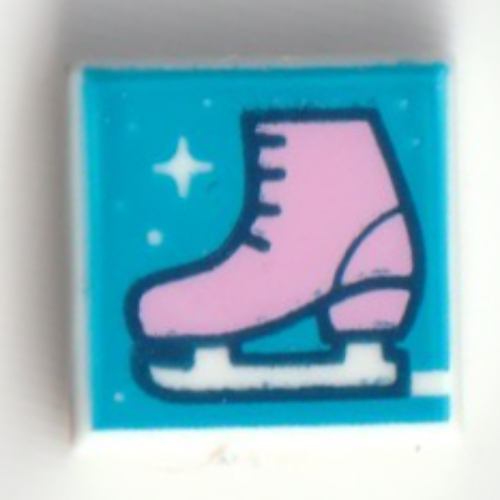 Visuel indicatif Rebrickable de Tuile 1 x 1 avec patin à glace rose vif sur fond bleu motif imprimé (Tile 1 x 1 with Bright Pink Ice Skate on Blue Background Print)