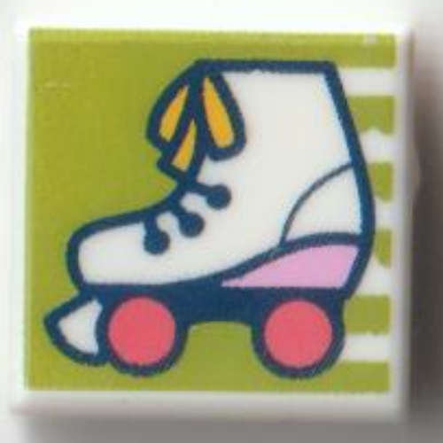 Visuel indicatif Rebrickable de Tuile 1 x 1 avec patin à roulettes avec des roues de corail sur fond de vert citron motif imprimé (Tile 1 x 1 with Roller Skate with Coral Wheels on Lime Background Print)