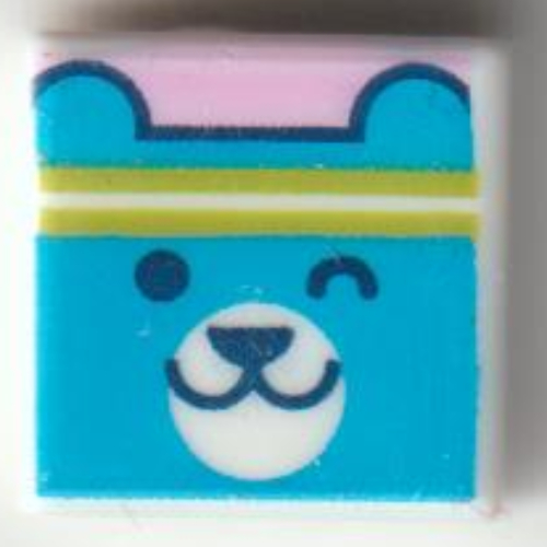 Visuel indicatif Rebrickable de Tuile 1 x 1 avec l'ours d'azur foncé avec le bandeau de vert citron sur le motif imprimé de fond de corail (Tile 1 x 1 with Dark Azure Bear with Lime Headband on Coral Background Print)