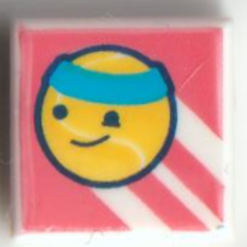 Visuel indicatif Rebrickable de Tuile 1 x 1 avec balle de tennis jaune avec bandeau azur foncé sur fond corail motif imprimé (Tile 1 x 1 with Yellow Tennis-ball with Dark Azure Headband on Coral Background Print)