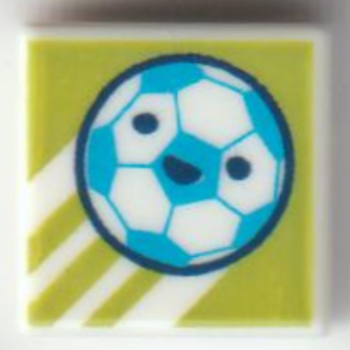 Visuel indicatif Rebrickable de Tuile 1 x 1 avec le football d'azur foncé, motif imprimé de fond de vert citron (Tile 1 x 1 with Dark Azure Football, Lime Background Print)