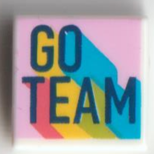 Visuel indicatif Rebrickable de Tuile 1 x 1 avec 'GO TEAM' sur fond rose vif motif imprimé (Tile 1 x 1 with 'GO TEAM' on Bright Pink Background Print)