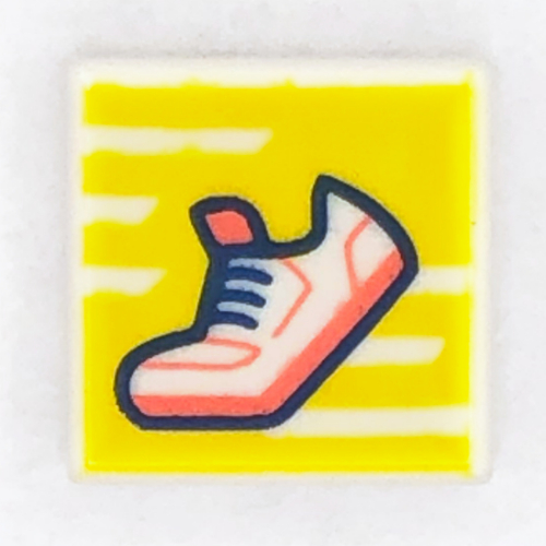 Visuel indicatif Rebrickable de Tuile 1 x 1 avec sneaker corail sur fond jaune motif imprimé (Tile 1 x 1 with Coral Sneaker on Yellow Background Print)