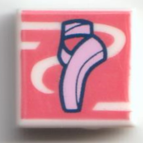 Visuel indicatif Rebrickable de Tuile 1 x 1 avec des chaussures de ballet rose vif sur fond corail motif imprimé (Tile 1 x 1 with Bright Pink Ballet Shoes on Coral Background Print)