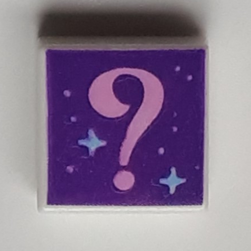Visuel indicatif Rebrickable de Tuile 1 x 1 avec le point d'interrogation rose vif '?', fond violet foncé imprimé (Tile 1 x 1 with Bright Pink '?' Question Mark, Dark Purple Background Print)