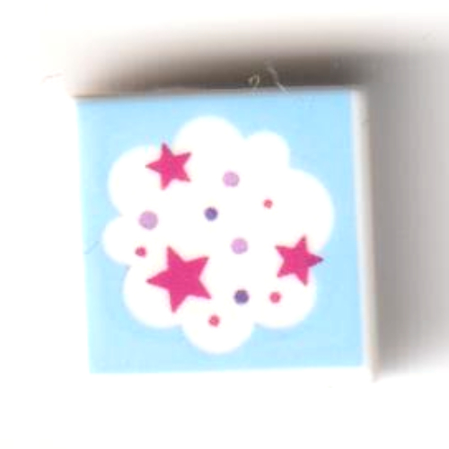 Visuel indicatif Rebrickable de Tuile 1 x 1 avec nuage blanc, étoiles magenta, fond azur moyen motif imprimé (Tile 1 x 1 with White Cloud, Magenta Stars, Medium Azure Background Print)