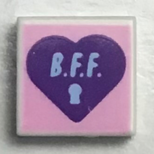 Visuel indicatif Rebrickable de Tuile 1 x 1 avec cœur violet foncé, moyen azur b.f.f., fond rose vif motif imprimé (Tile 1 x 1 with Dark Purple Heart, Medium Azure B.F.F., Bright Pink Background Print)