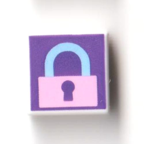 Visuel indicatif Rebrickable de Tuile 1 x 1 avec serrure fermée rose vif/azur moyen sur fond violet foncé motif imprimé (Tile 1 x 1 with Bright Pink/Medium Azure Closed Lock on Dark Purple Background Print)