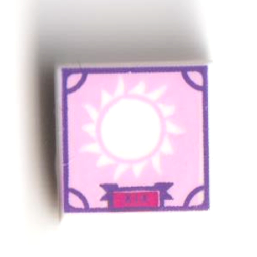 Visuel indicatif Rebrickable de Tuile 1 x 1 avec soleil blanc sur fond rose vif, motif imprimé bord violet foncé (Tile 1 x 1 with White Sun on Bright Pink Background, Dark Purple Border Print)