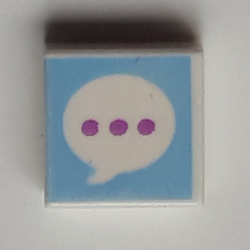 Visuel indicatif Rebrickable de Tuile 1 x 1 avec bulle de texte, points de lavande, motif imprimé de fond azur moyen (Tile 1 x 1 with Text Bubble, Lavender Dots, Medium Azure Background Print)