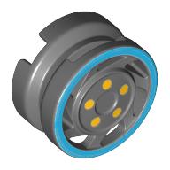 Roue 11mm D. x 6mm avec 7 rayons inclinés avec bordure bleue et motif imprimé de boulons jaunes (Wheel 11mm D. x 6mm with 7 Slanted Spokes with Blue Rim Edge and Yellow Bolts Print)