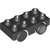 Visuel indicatif Rebrickable de Base de voiture Duplo 2 x 4 avec 2 roues noires et 2 pneus noirs avec motif imprimé moyeu argenté (Duplo Car Base 2 x 4 with 2 Black Wheels and 2 Black Tires with Silver Hub Print)