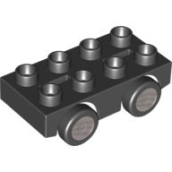 Visuel indicatif Rebrickable de Base de voiture Duplo 2 x 4 avec moyeux argentés sur 4 pneus motif imprimé (Duplo Car Base 2 x 4 with Silver Hubs on 4 Tires Print)