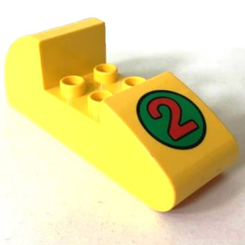 Visuel indicatif Rebrickable de Duplo brique 2 x 6 x 2 extrémités arrondies avec motif imprimé cercle vert et rouge '2' (Duplo Brick 2 x 6 x 2 Rounded Ends with Green Circle and Red '2' Print)