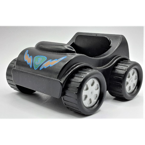Visuel indicatif Rebrickable de Duplo voiture avec des roues en argent et triangle vert avec '3', éclairs motif imprimé (Duplo Car with Silver Wheels and Green Triangle with '3', Lightning Bolts Print)