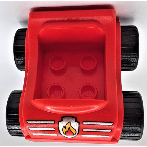 Visuel indicatif Rebrickable de Duplo voiture avec des roues en argent et feu logo motif imprimé (Duplo Car with Silver Wheels and Fire Logo Print)