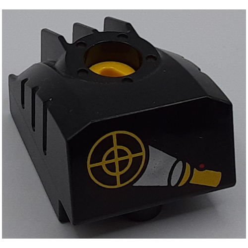 Visuel indicatif Rebrickable de Duplo toolo mybot programme moteur brique avec torche jaune / lampe de poche et motif imprimé cible (Duplo Toolo MyBot Engine Program Brick with Yellow Torch / Flashlight and Target Print)