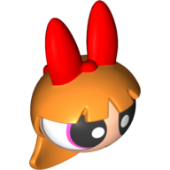 Visuel indicatif Rebrickable de Tête de minifigurine spéciale, powerpuff fille avec arc et cheveux longs droite motif imprimé (fleur) (Minifig Head Special, Powerpuff Girl with Bow and Long Straight Hair Print (Blossom))