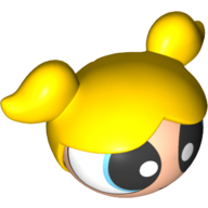 Tête de minifigurine Spécial, Powerpuff fille avec des yeux bleus et longs cheveux en queue de cochon (bulles) (Minifig Head Special, Powerpuff Girl with Blue Eyes and Long Hair in Pigtails (Bubbles))
