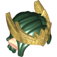 Cheveux et tiare, mi-longueur (trou dans le dos) et oreilles d'elfe nougat clair et tiare en forme d'aile en or nacré avec bouclier central pointu (Hair and Tiara, Mid-length (Hole in Back) and Light Nougat Elf Ears and Pearl Gold Wing-Shaped Tiara with Pointed Center Shield)
