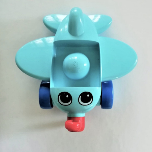 Visuel indicatif Rebrickable de Primo Avion, Hélice rouge, Roues bleues, avec motif Yeux (Primo Airplane, Red Propeller, Blue Wheels, with Eyes Print)