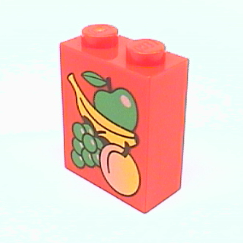 Visuel indicatif Rebrickable de Brique 1 x 2 x 2 avec motif imprimé de fruits (Brick 1 x 2 x 2 with Fruit Print)