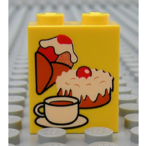 Visuel indicatif Rebrickable de Brique 1 x 2 x 2 avec motif imprimé crème glacée, gâteau et café (Brick 1 x 2 x 2 with Ice Cream, Cake and Coffee Print)