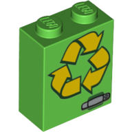 Visuel indicatif Rebrickable de Brique 1 x 2 x 2 avec des flèches jaunes Recycler motif imprimé (Brick 1 x 2 x 2 with Yellow Arrows Recycle Print)