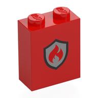 Visuel indicatif Rebrickable de Brique 1 x 2 x 2 avec motif imprimé Badge de pompier noir/argent (Brick 1 x 2 x 2 with Black/Silver Firefighter Badge Print)
