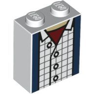 Visuel indicatif Rebrickable de Brique 1 x 2 x 2 avec veste bleue, chemise blanche bloquée, rouge sous la chemise, motif imprimé boutons blancs (Brick 1 x 2 x 2 with Blue Jacket, White Blocked Shirt, Red Under Shirt, White Buttons Print)