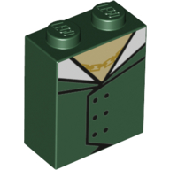 Visuel indicatif Rebrickable de Brique 1 x 2 x 2 avec gilet/veste vert, motif imprimé chaîne dorée (Brick 1 x 2 x 2 with Green Vest/Jacket, Golden Chain Print)