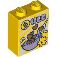 Visuel indicatif Rebrickable de Brique 1 x 2 x 2 avec cœurs HCC céréales petit déjeuner, cuillère, bol motif imprimé (Brick 1 x 2 x 2 with Breakfast Cereal HCC Hearts, Spoon, Bowl Print)