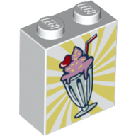 Visuel indicatif Rebrickable de Brique 1 x 2 x 2 avec crème glacée du dimanche, motif imprimé spirales jaunes (Brick 1 x 2 x 2 with Sunday Ice Cream, Yellow Spirals Print)