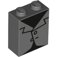 Visuel indicatif Rebrickable de Brique 1 x 2 x 2 avec motif imprimé smoking noir (Brick 1 x 2 x 2 with Black Tuxedo Print)