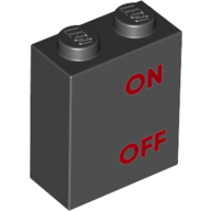 Visuel indicatif Rebrickable de Brique 1 x 2 x 2 avec motif imprimé rouge 'ON OFF' (Brick 1 x 2 x 2 with Red 'ON OFF' Print)