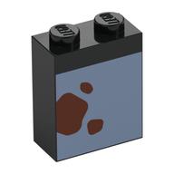 Visuel indicatif Rebrickable de Brique 1 x 2 x 2 avec carré bleu sable, motif imprimé taches brun foncé (Brick 1 x 2 x 2 with Sand Blue Square, Dark Brown Stains Print)