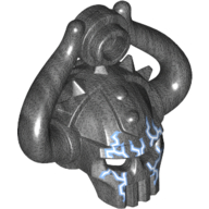 Crâne de casque avec deux cornes incurvées et tenon avec motif imprimé éclair bleu et blanc (Helmet Skull with Two Curved Horns and Stud with Blue and White Lightning Print)