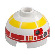 Brique ronde 2 x 2 dessus de dôme, tenon ventilé avec motif imprimé astromécano droïde jaune et rouge (l3-g0) (Brick Round 2 x 2 Dome Top, Vented Stud with Yellow and Red Astromech Droid Print (L3-G0))